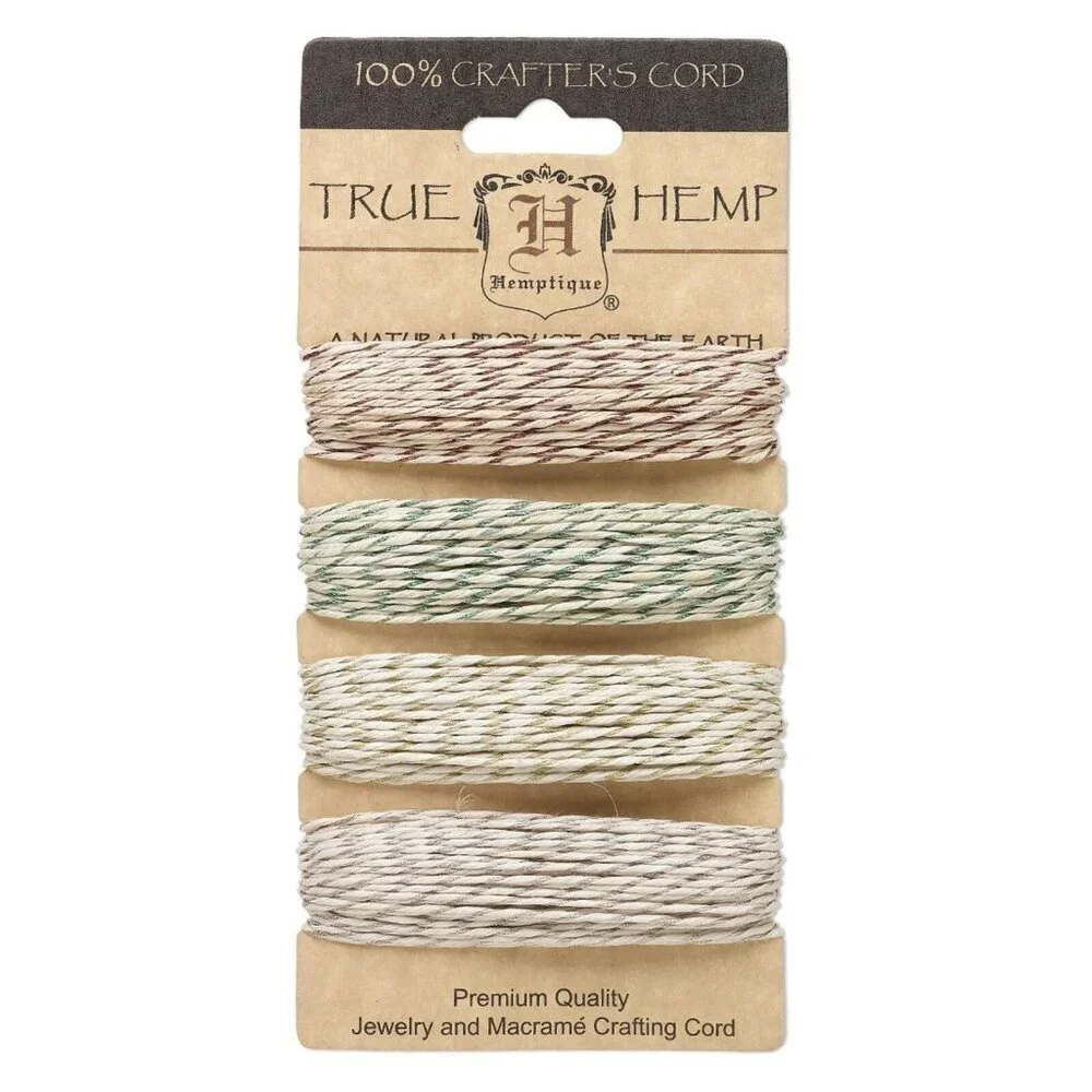 Hemp Variety Pack Metallic Cord 4 Colors Natural with Red Green Gold Silver
